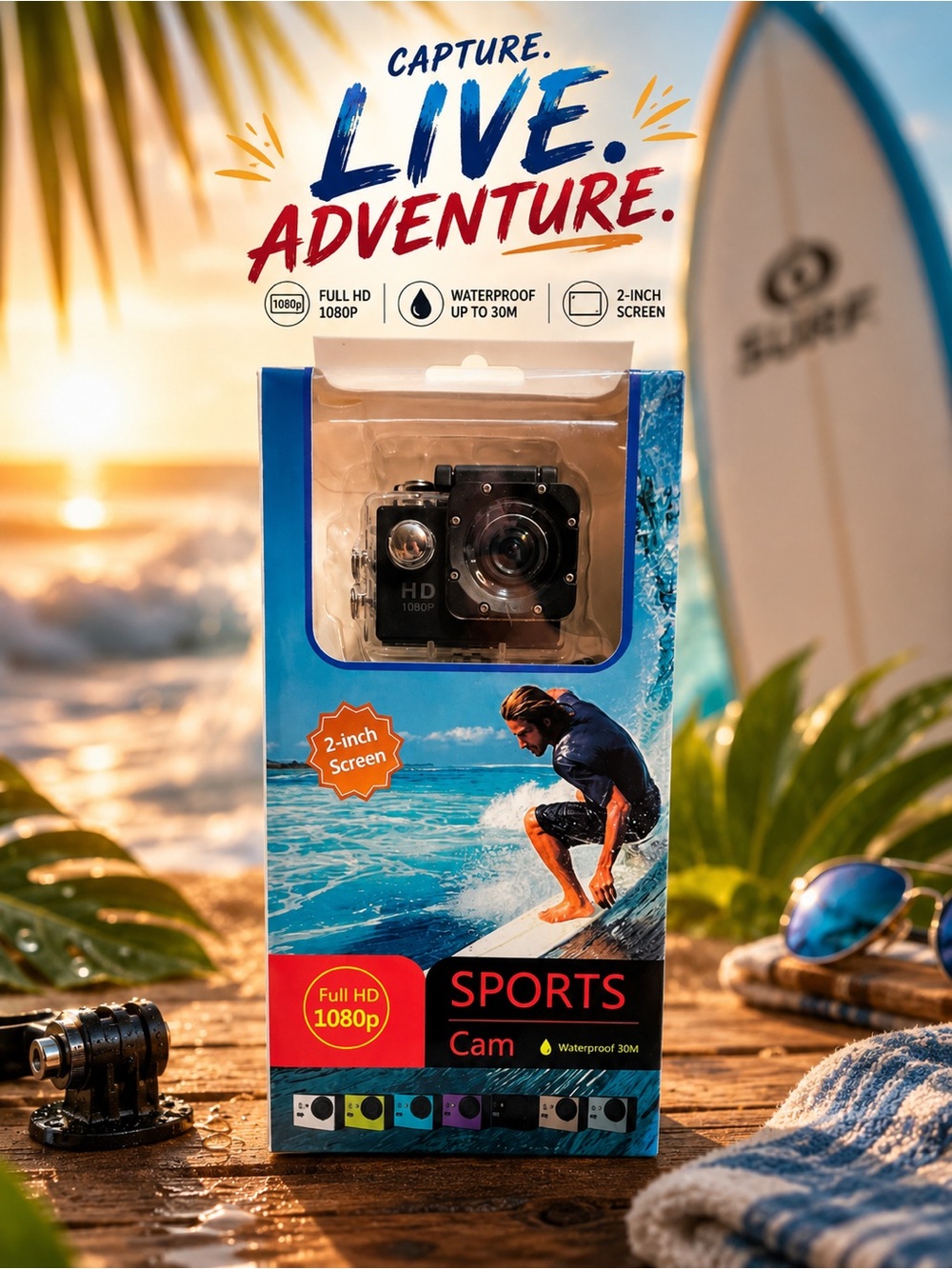 Black Sports Action Camera - Full HD 1080p